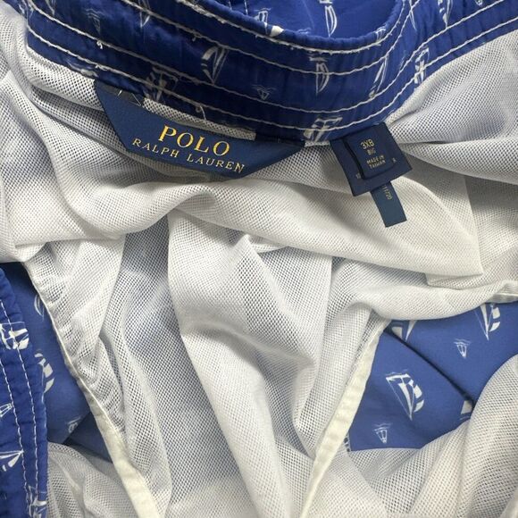 Polo Ralph Lauren Swim Shorts Sailboat Print Mesh Lined Drawstring Mens 3XB Blue - Picture 11 of 11